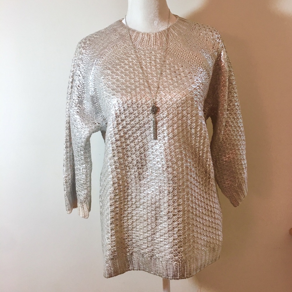Pale pink plush sweater w/ Silver Metallic Coating